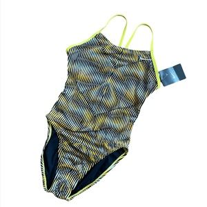 New NIKE swimsuit one piece yellow black striped XS